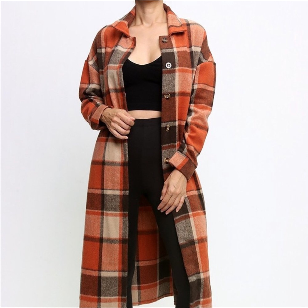 Long Plaid Shirt Jacket